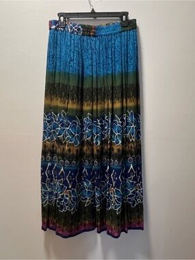 Chaudry KC Boho Chic Vibrant Elastic Waist  Maxi Skirt, Sz L, Peacock Colors